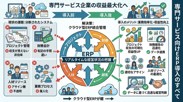 専門サービス企業がERPを導入すべき理由:プロジェクト・財務・人材を一つのシステムで管理する
