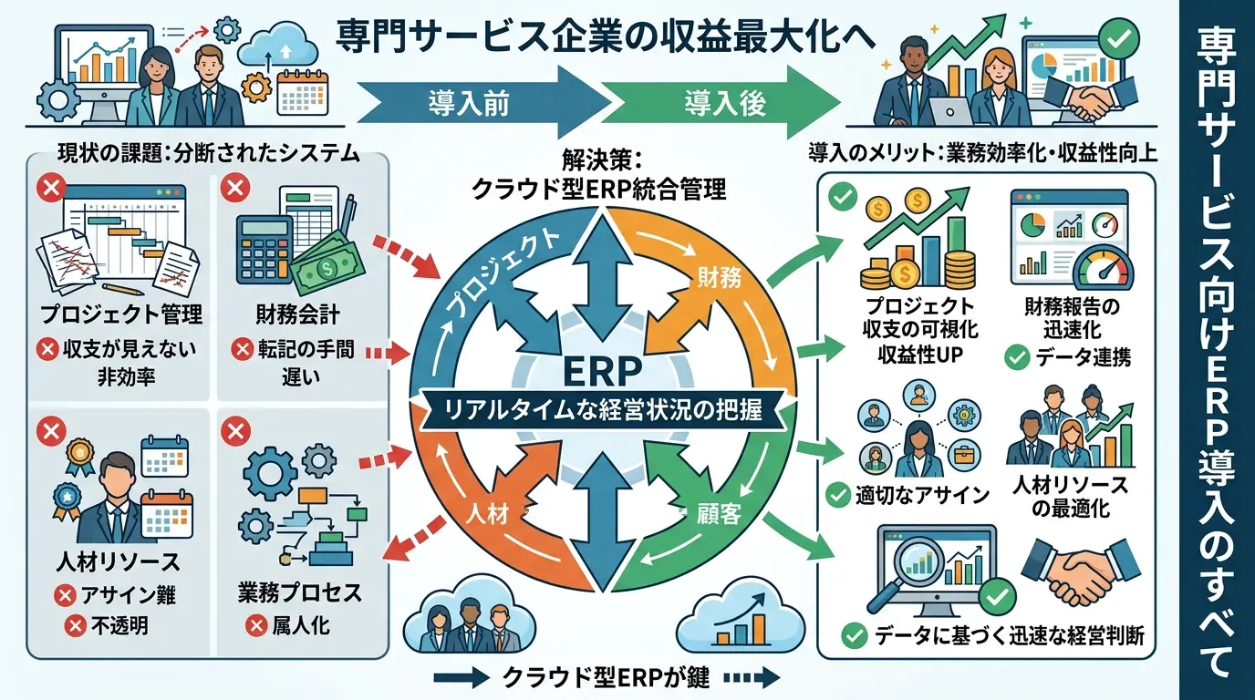 専門サービス企業がERPを導入すべき理由：プロジェクト・財務・人材を一つのシステムで管理する
